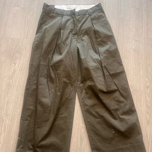 womens Wide-Leg Pleated Pants - Olive Green